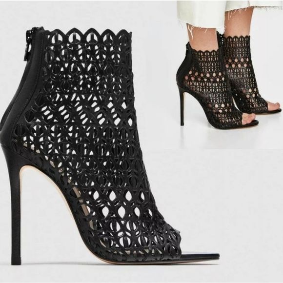 ZARA Wraparound Die-Cut High-Heel Leather Sandals - Picture 3 of 4